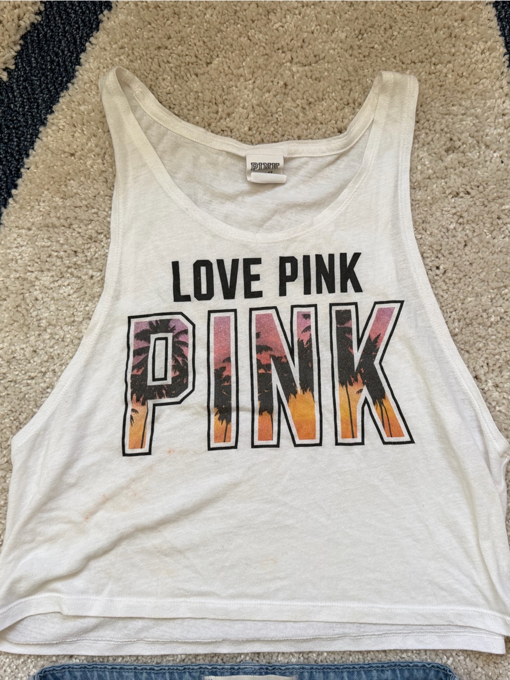 PINK Victoria's Secret White Tank with Sunset Gradient Logo